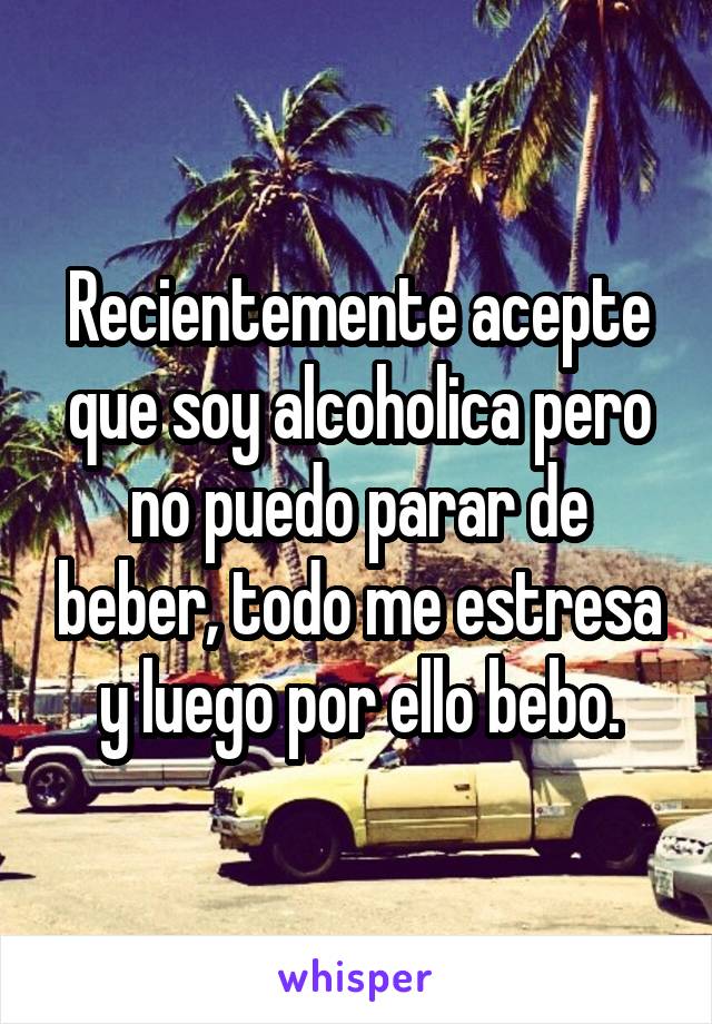 Recientemente acepte que soy alcoholica pero no puedo parar de beber, todo me estresa y luego por ello bebo.