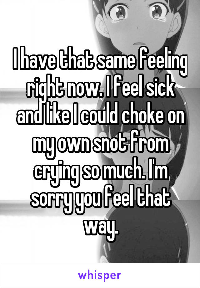 I have that same feeling right now. I feel sick and like I could choke on my own snot from crying so much. I'm sorry you feel that way.