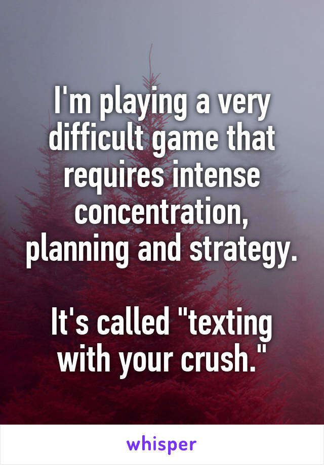 I'm playing a very difficult game that requires intense concentration, planning and strategy.

It's called "texting with your crush."