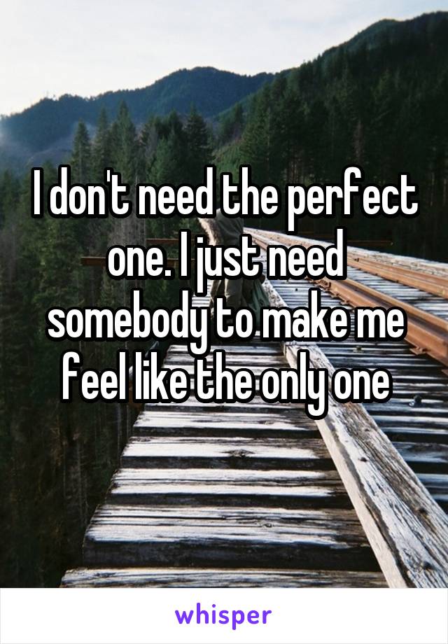 I don't need the perfect one. I just need somebody to make me feel like the only one
