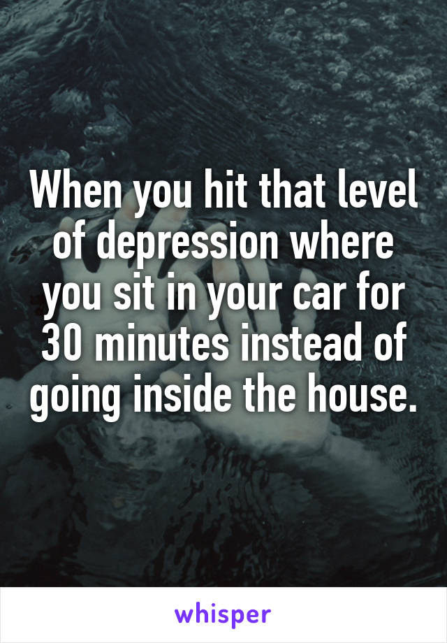 When you hit that level of depression where you sit in your car for 30 minutes instead of going inside the house. 