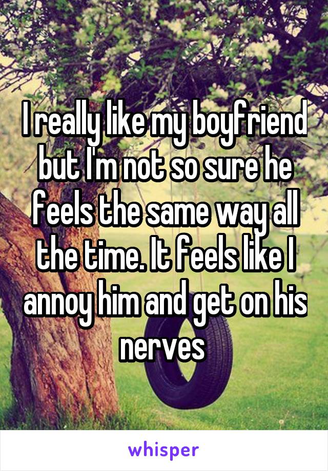 I really like my boyfriend but I'm not so sure he feels the same way all the time. It feels like I annoy him and get on his nerves 