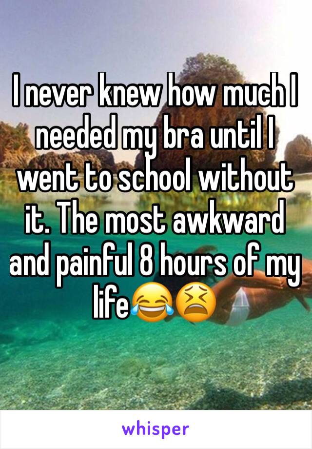 I never knew how much I needed my bra until I went to school without it. The most awkward and painful 8 hours of my life😂😫