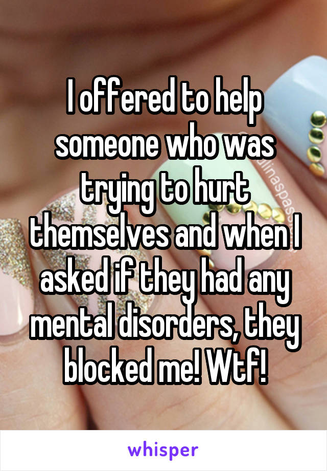 I offered to help someone who was trying to hurt themselves and when I asked if they had any mental disorders, they blocked me! Wtf!