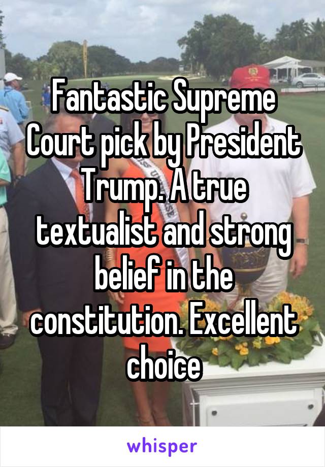 Fantastic Supreme Court pick by President Trump. A true textualist and strong belief in the constitution. Excellent choice