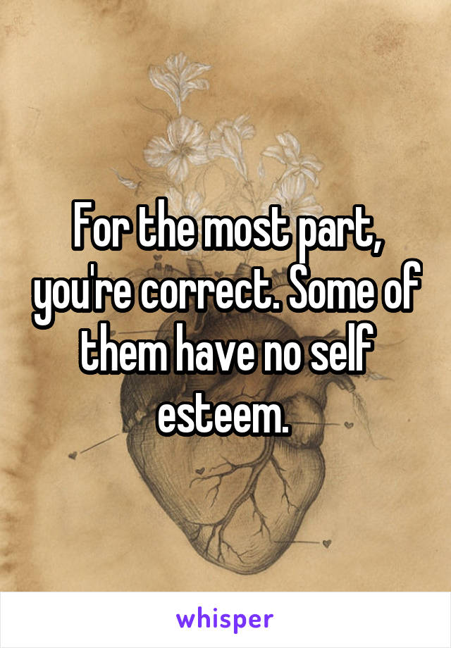 For the most part, you're correct. Some of them have no self esteem. 