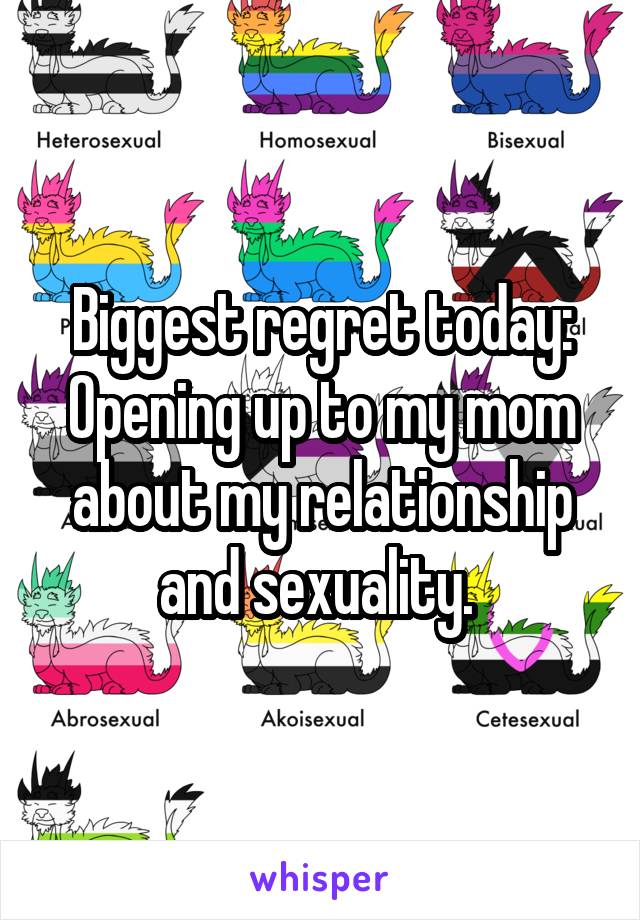 Biggest regret today: Opening up to my mom about my relationship and sexuality. 