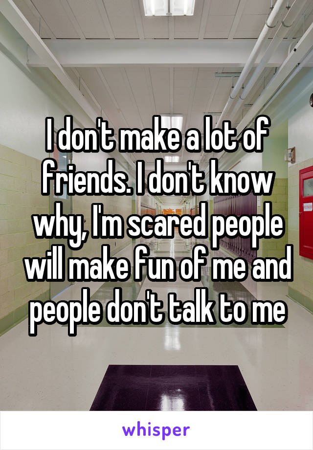 I don't make a lot of friends. I don't know why, I'm scared people will make fun of me and people don't talk to me