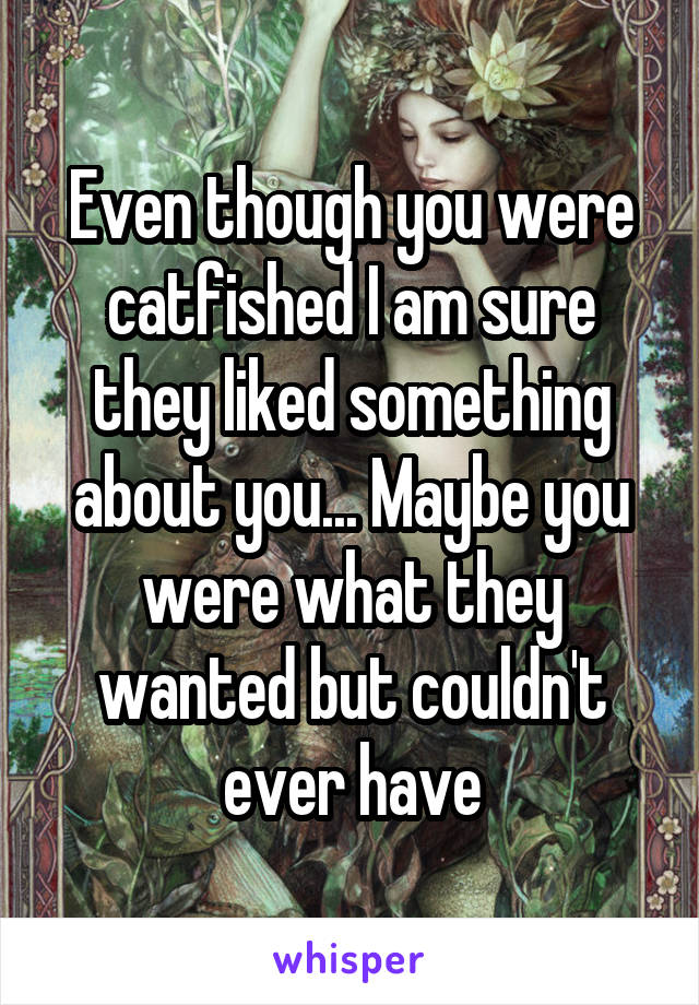 Even though you were catfished I am sure they liked something about you... Maybe you were what they wanted but couldn't ever have