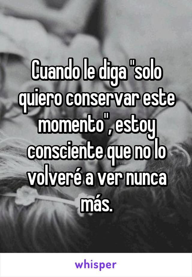 Cuando le diga "solo quiero conservar este momento", estoy consciente que no lo volveré a ver nunca más.