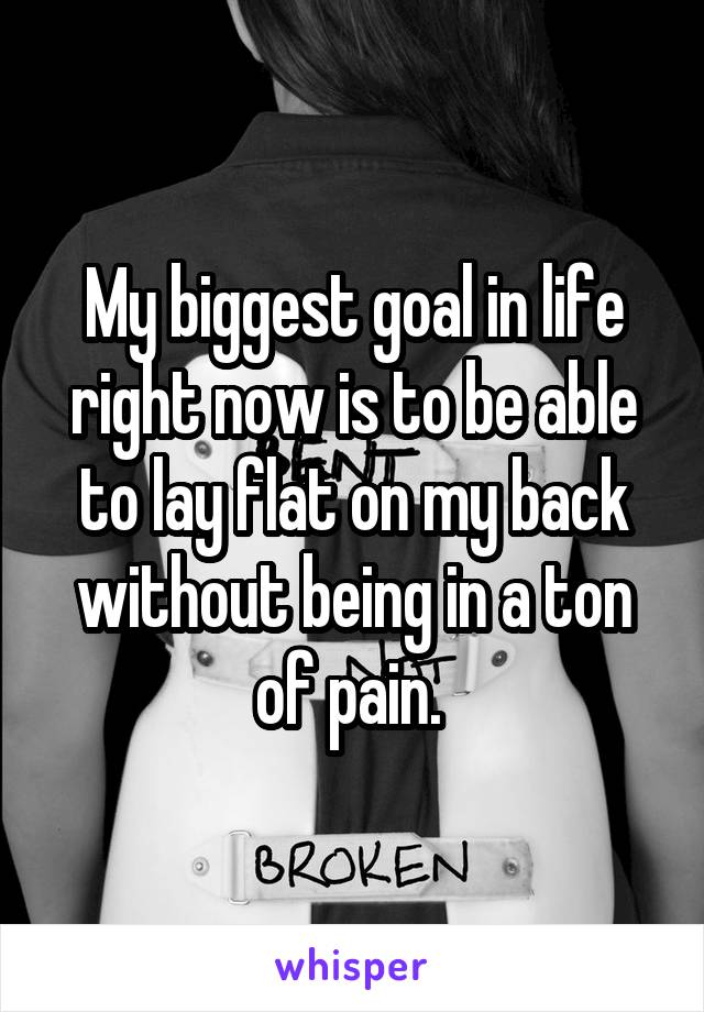 My biggest goal in life right now is to be able to lay flat on my back without being in a ton of pain. 