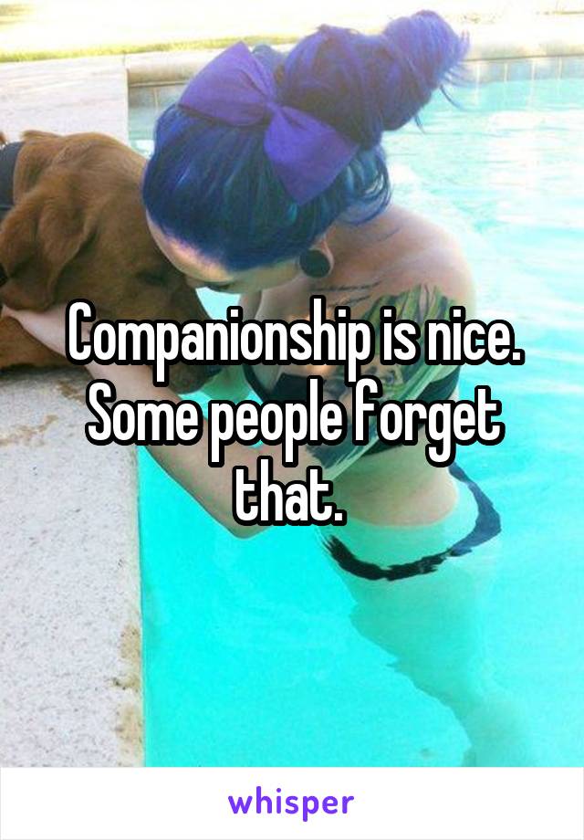 Companionship is nice. Some people forget that. 