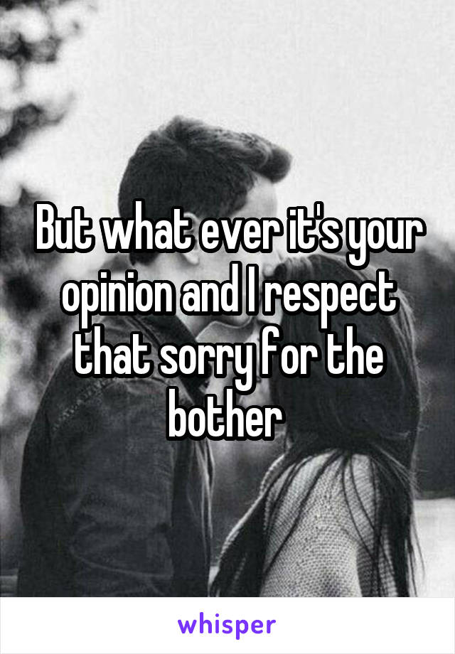 But what ever it's your opinion and I respect that sorry for the bother 