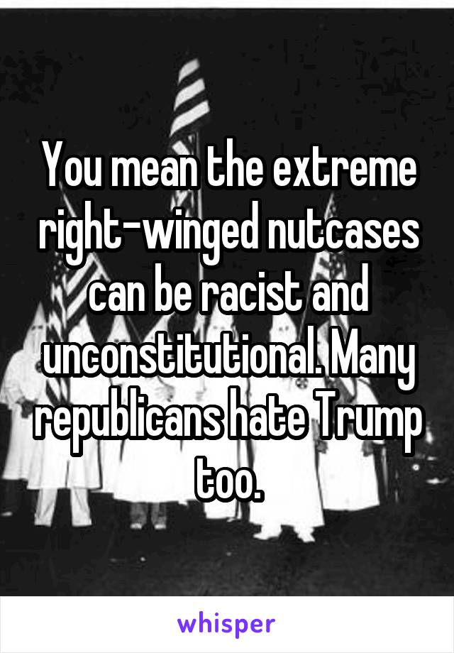 You mean the extreme right-winged nutcases can be racist and unconstitutional. Many republicans hate Trump too.