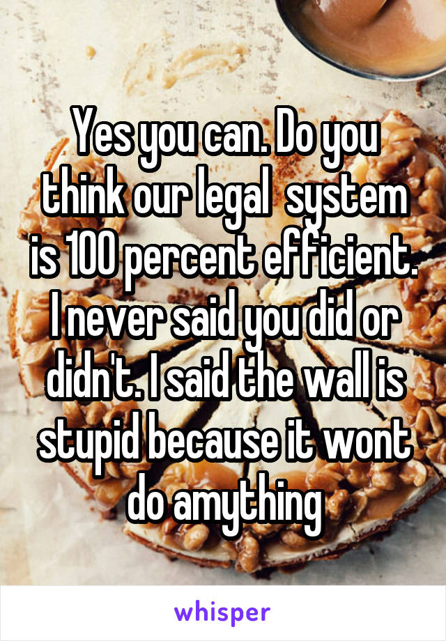 Yes you can. Do you think our legal  system is 100 percent efficient. I never said you did or didn't. I said the wall is stupid because it wont do amything