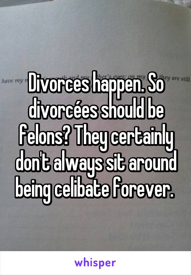 Divorces happen. So divorcées should be felons? They certainly don't always sit around being celibate forever. 