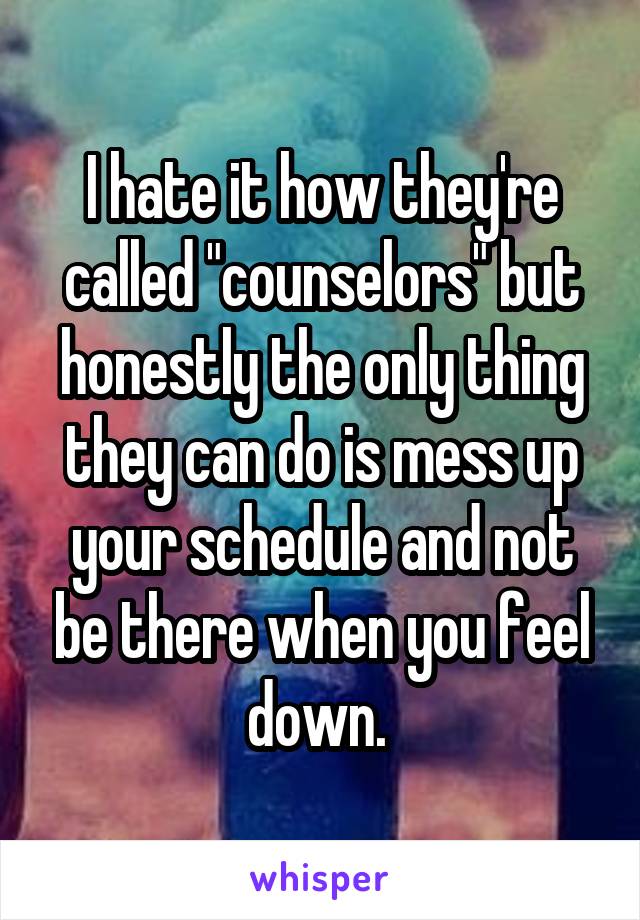 I hate it how they're called "counselors" but honestly the only thing they can do is mess up your schedule and not be there when you feel down. 