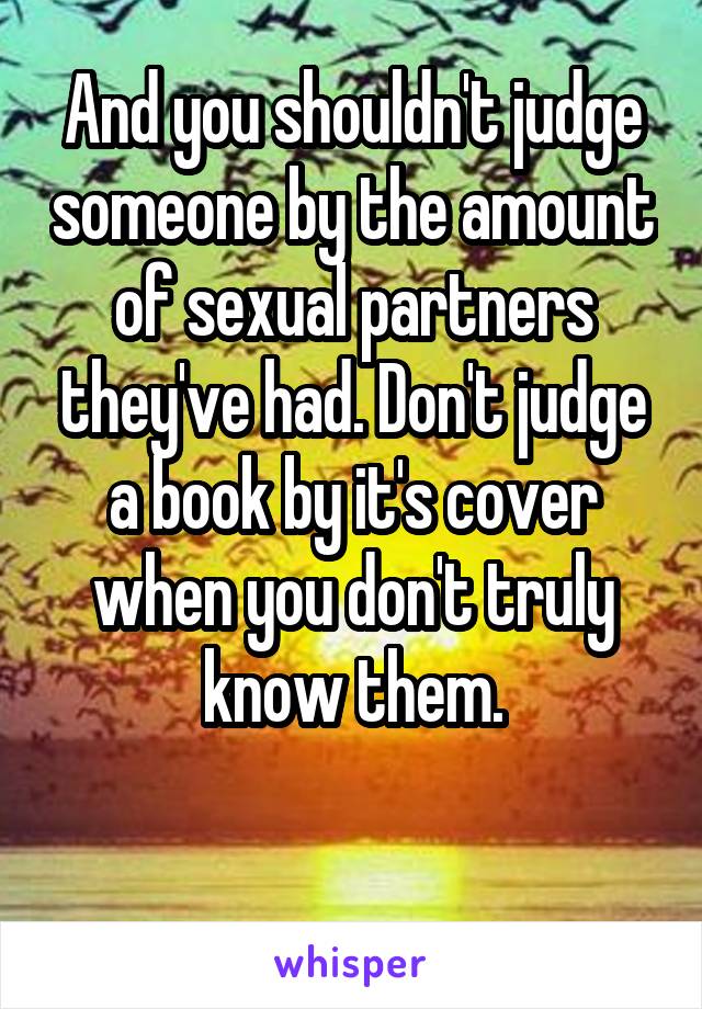 And you shouldn't judge someone by the amount of sexual partners they've had. Don't judge a book by it's cover when you don't truly know them.

