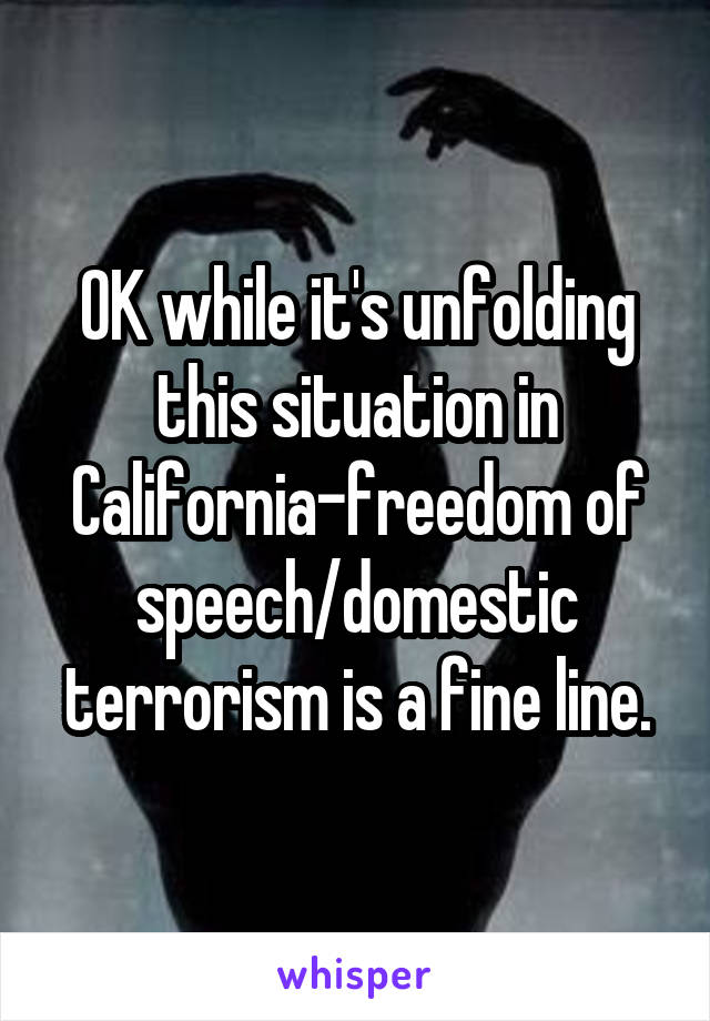 OK while it's unfolding this situation in California-freedom of speech/domestic terrorism is a fine line.