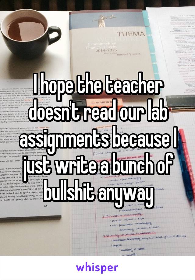 I hope the teacher doesn't read our lab assignments because I just write a bunch of bullshit anyway