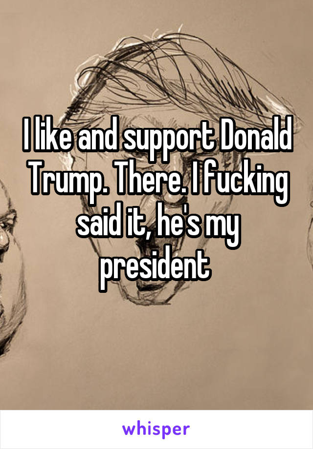 I like and support Donald Trump. There. I fucking said it, he's my president 
