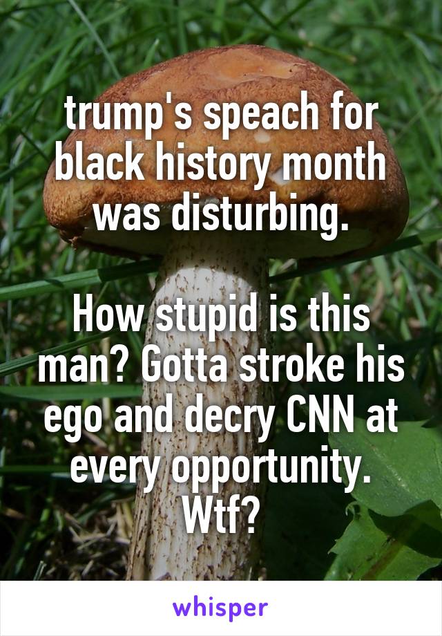 trump's speach for black history month was disturbing.

How stupid is this man? Gotta stroke his ego and decry CNN at every opportunity.
Wtf?