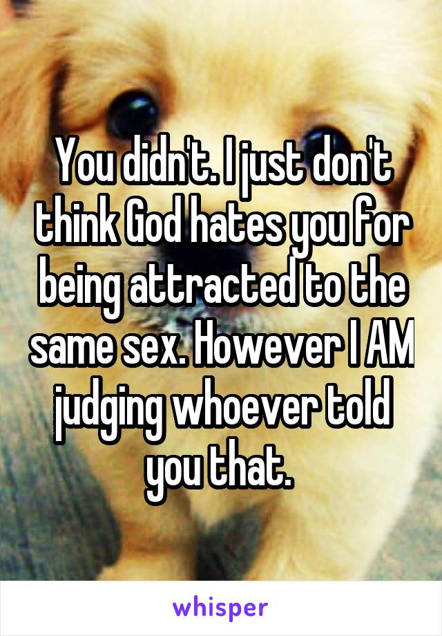 You didn't. I just don't think God hates you for being attracted to the same sex. However I AM judging whoever told you that. 