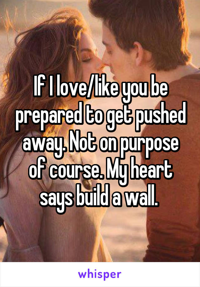 If I love/like you be prepared to get pushed away. Not on purpose of course. My heart says build a wall. 