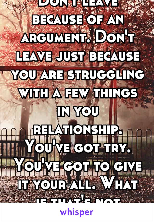 Don't leave because of an argument. Don't leave just because you are struggling with a few things in you relationship. You've got try. You've got to give it your all. What if that's not enough though?