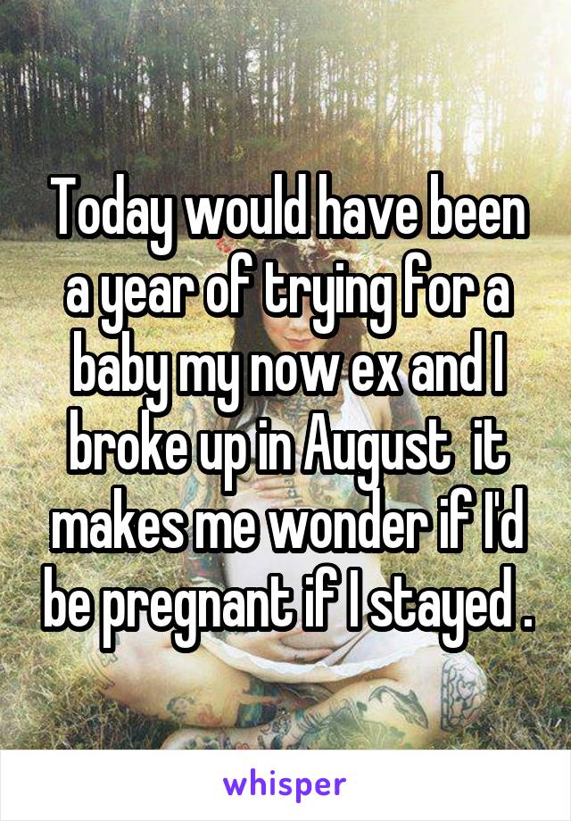 Today would have been a year of trying for a baby my now ex and I broke up in August  it makes me wonder if I'd be pregnant if I stayed .