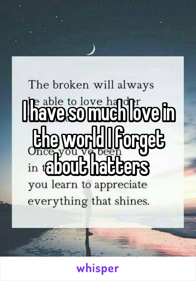 I have so much love in the world I forget about hatters 