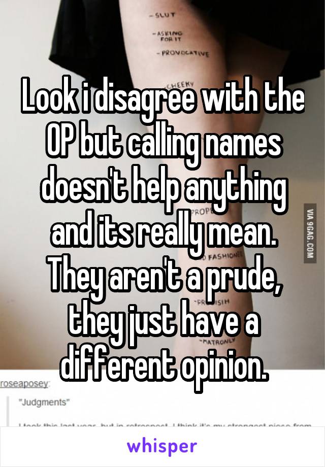 Look i disagree with the OP but calling names doesn't help anything and its really mean. They aren't a prude, they just have a different opinion.