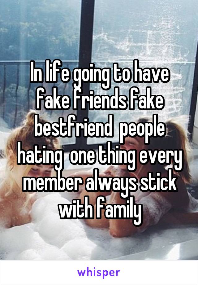 In life going to have fake friends fake bestfriend  people hating  one thing every member always stick with family