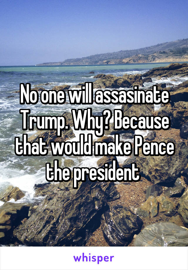 No one will assasinate Trump. Why? Because that would make Pence the president 