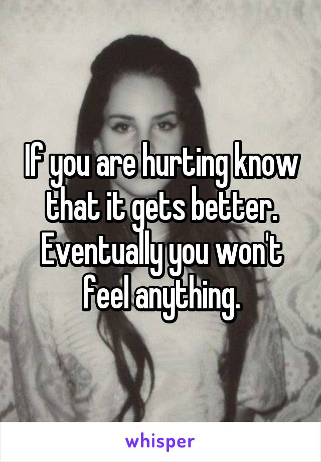If you are hurting know that it gets better. Eventually you won't feel anything.