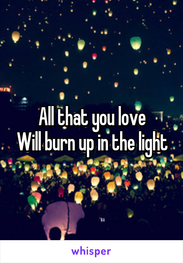 All that you love
Will burn up in the light
