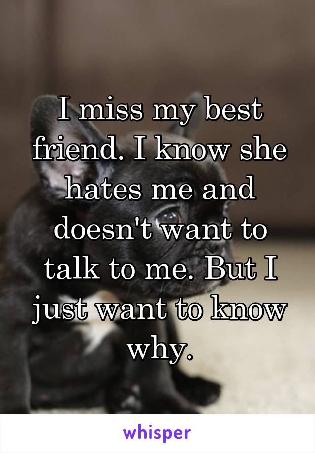 I miss my best friend. I know she hates me and doesn't want to talk to me. But I just want to know why.