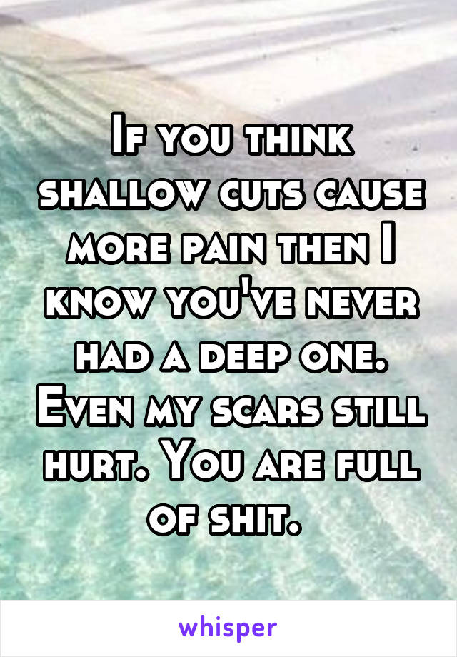 If you think shallow cuts cause more pain then I know you've never had a deep one. Even my scars still hurt. You are full of shit. 