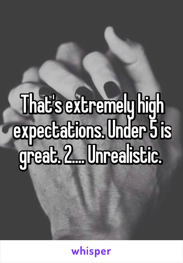 That's extremely high expectations. Under 5 is great. 2.... Unrealistic. 