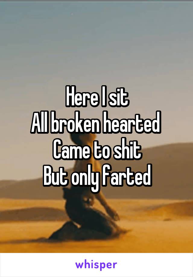Here I sit
All broken hearted 
Came to shit
But only farted