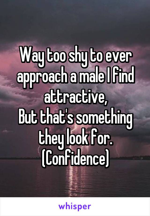 Way too shy to ever approach a male I find attractive,
But that's something they look for.
(Confidence)