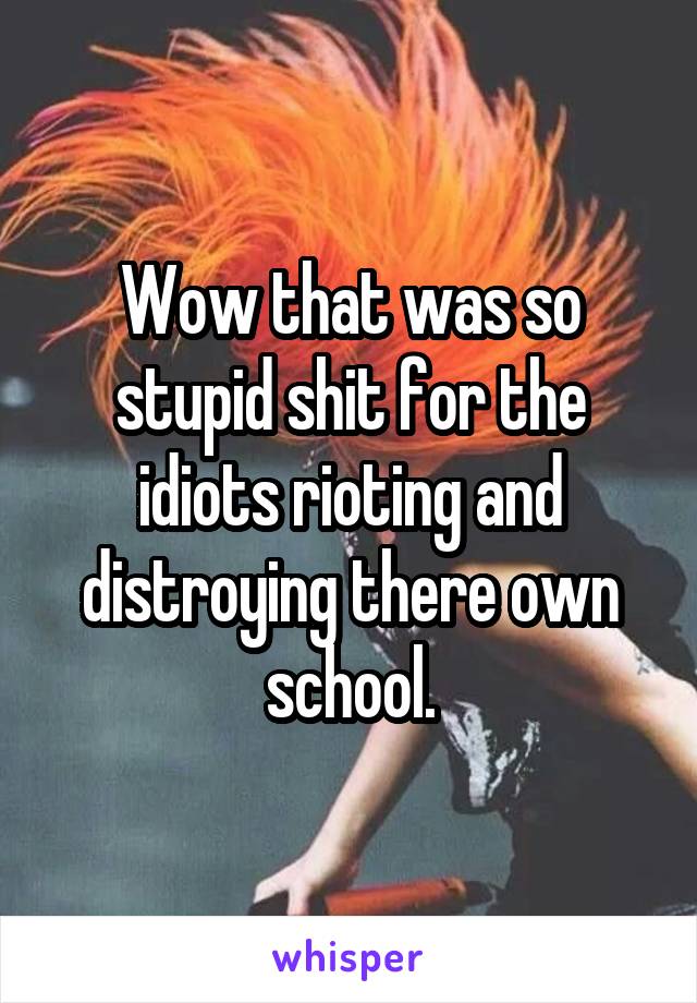 Wow that was so stupid shit for the idiots rioting and distroying there own school.