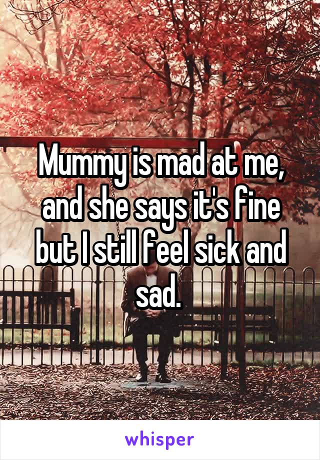 Mummy is mad at me, and she says it's fine but I still feel sick and sad. 