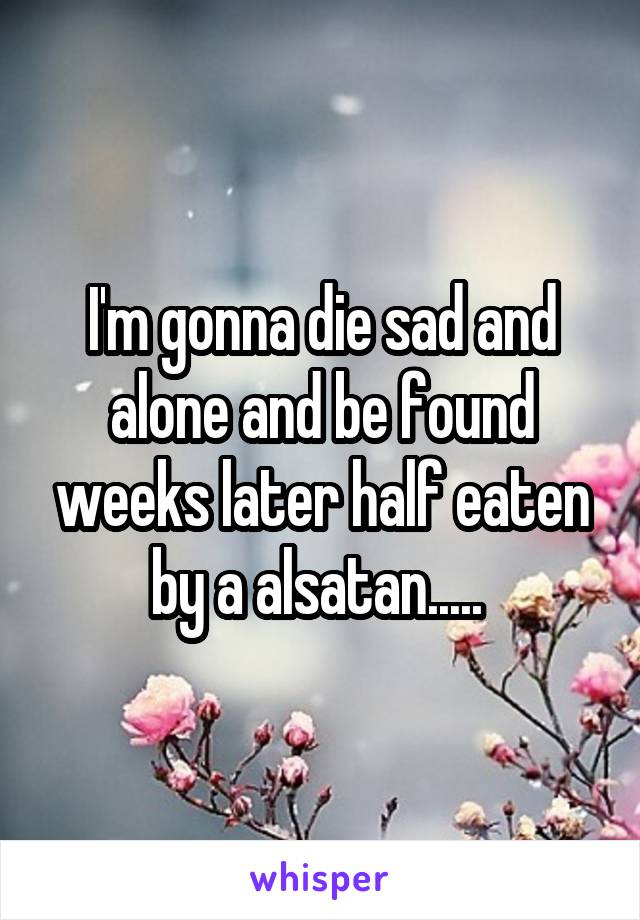 I'm gonna die sad and alone and be found weeks later half eaten by a alsatan..... 