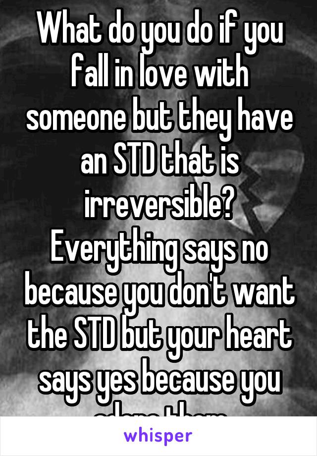 What do you do if you fall in love with someone but they have an STD that is irreversible? Everything says no because you don't want the STD but your heart says yes because you adore them