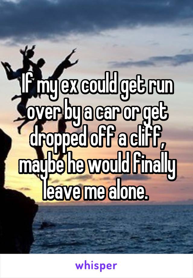 If my ex could get run over by a car or get dropped off a cliff, maybe he would finally leave me alone. 