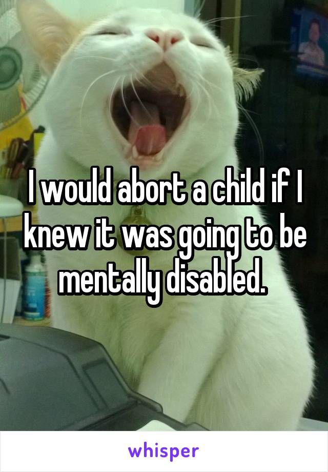 I would abort a child if I knew it was going to be mentally disabled. 