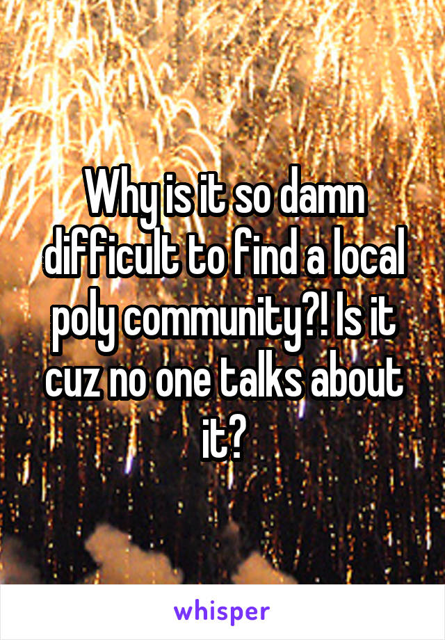 Why is it so damn difficult to find a local poly community?! Is it cuz no one talks about it?