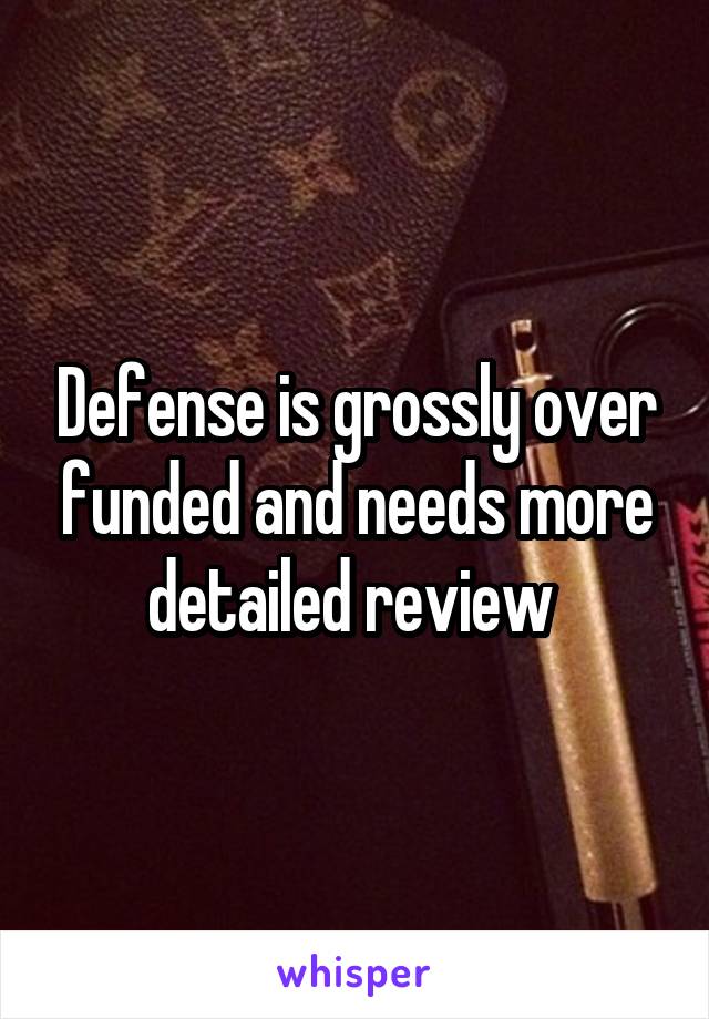 Defense is grossly over funded and needs more detailed review 