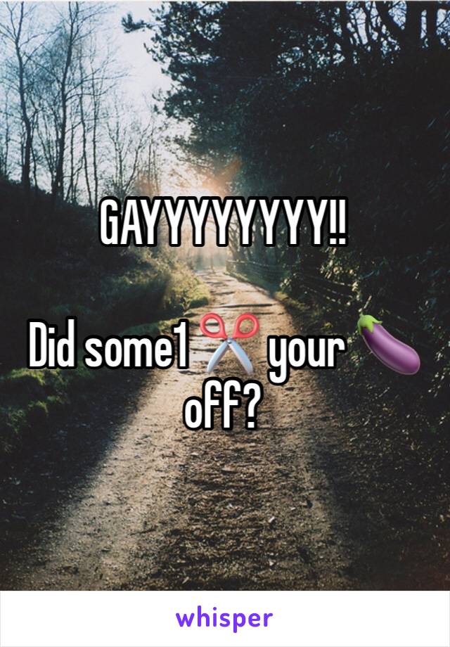 GAYYYYYYYY!!

Did some1 ✂️ your 🍆 off?